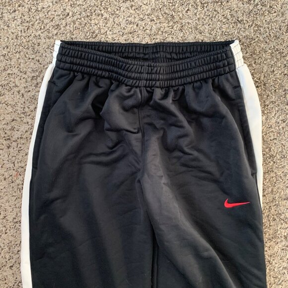 Nike Dri-Fit Black Track Pants W/ Red & White Stripes Elastic Waistband Zip - Picture 3 of 8
